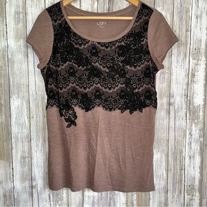 Loft Brown & Lace Top Tee